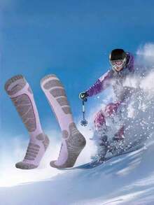 1 Paio Di Calze Invernali Da Sci Adatte A Tutte Le Taglie Per Donne, Calze Spesse E Calde Con Polsini Lavorati A Maglia, In Materiale Di Spandex Blu, Traspiranti E Asciutte, Antiscivolo E Resistenti All'Usura, Assorbenti E Asciugatura Rapida, Adatte Per Sport All'Aperto Come Sci, Arrampicata, Escursionismo, Calcio E Altre Attività Sportive Lunghe Per Donne E Ragazze, Regali Di Natale