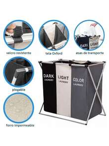 Multifunctional Foldable Laundry Basket With 3 Compartments - 彩色 - 查看 2