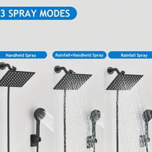 Shower Head Combo,8/10/12" Rain Square Shower Head  With 9 Inch Adjustable Extension Arm And 3 Settings Handheld Spray,150cm Long Hose,Wall-Mounted,Adjustable Height , Home Bathroom Decor ,Shower Accessories - 霧面黑色-不含折疊臂 - 查看 2