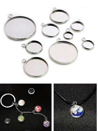 10/20个不锈钢宝石底座吊坠，不锈钢圆形水晶宝石底座吊坠，凸面托盘底座镶嵌托盘吊坠，适用于DIY项链、耳环、钥匙扣、包包吊坠、手链吊坠，是制作节日派对礼物、情人节礼物、成人珠宝工艺材料、返校季礼物的理想之选，也是完美的珠宝制作材料。
