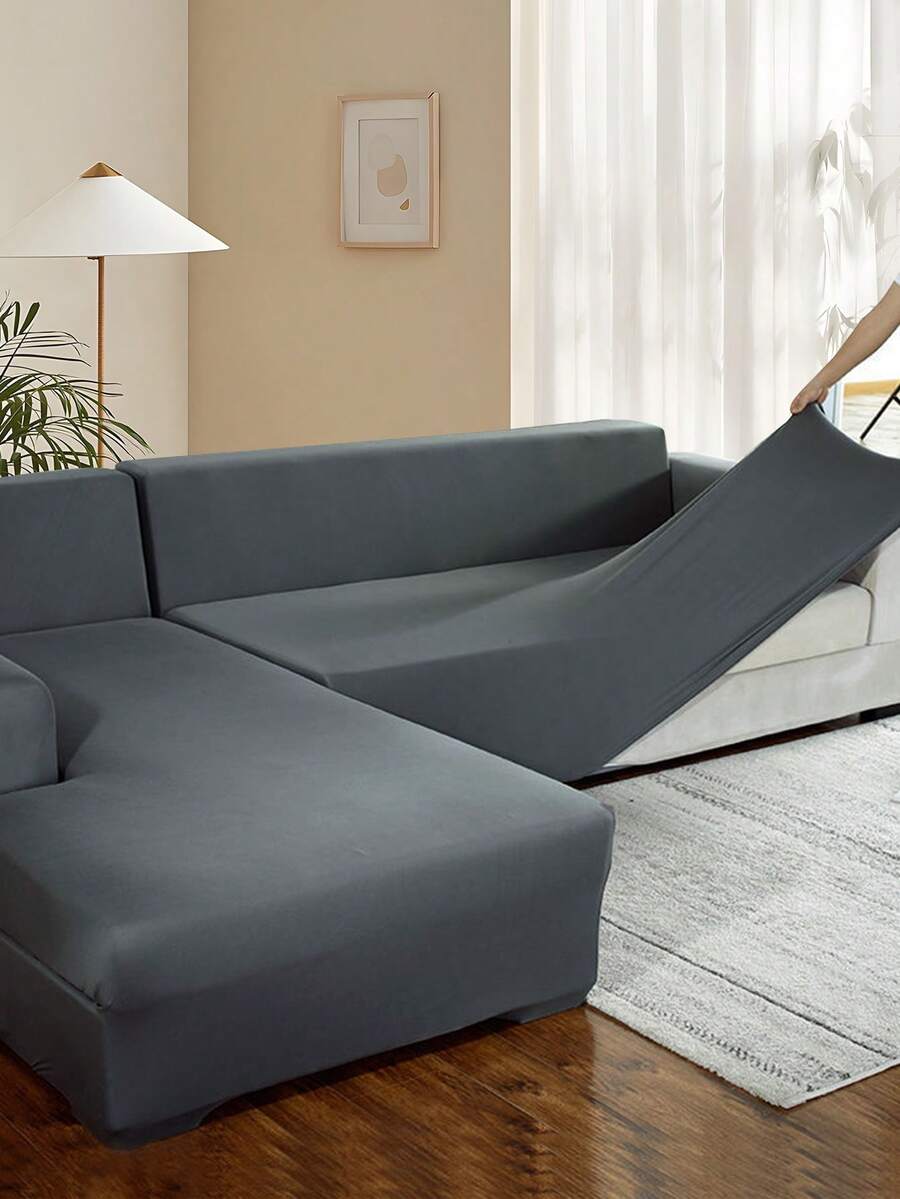 1pc Solid Color Milk Silk Stretch Sofa Cover, Modern All-Season Full Coverage Sofa Slipcover, Pet-Friendly Machine Washable Sofa Protector, Pet-Friendly Home Decor, 1-Seater, 2-Seater, 3-Seater, 4-Seater - Light Grey - View 1