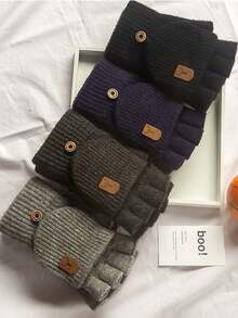 1 Paar Herren Damen Winterhandschuhe mit halboffener Klappe, gestrickt, dick, winddicht, Handabdeckung als Geschenk für Outdoor - A - Übersicht 2