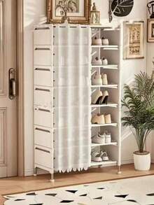 4/6/7/8 Tier Space Saving Shoe Rack With Curtain, Fashionable Multi-Layer Storage Design, Suitable For Home, Hotel, Dorm, Living Room, Balcony, Entryway - Multicolor - View 12