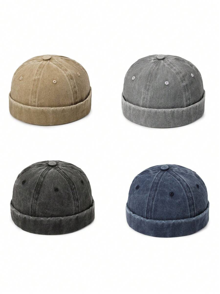 1顶儿童水洗瓜皮帽，时尚休闲贝雷帽，复古潮人无檐设计