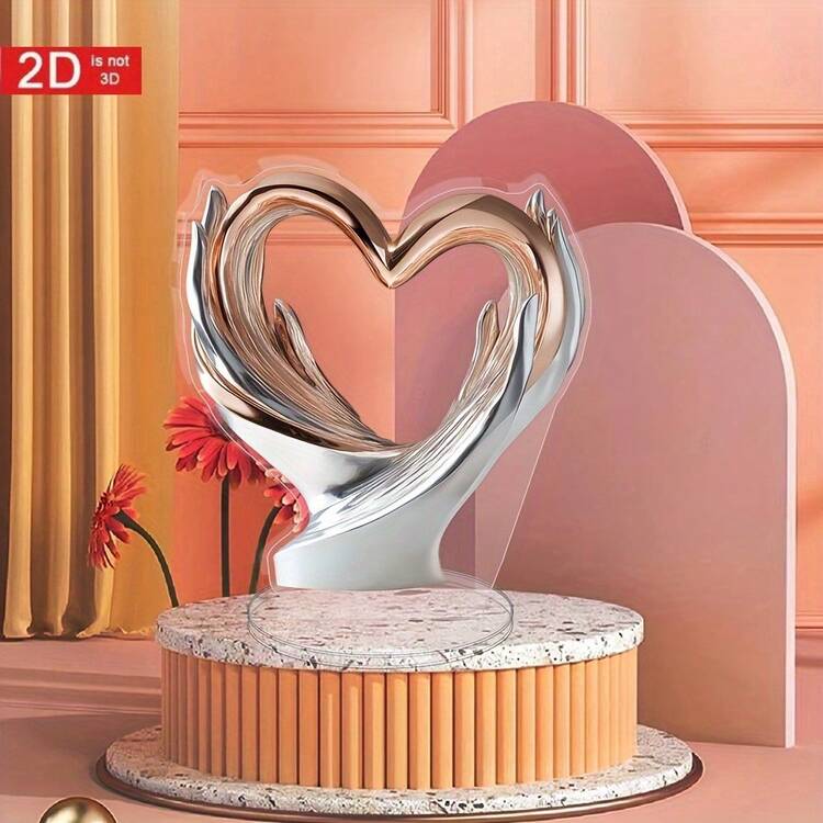 Estatua acrílica plana 2D en forma de corazón bohemio de plata - Placa decorativa de escritorio resistente al agua y a los arañazos, decoración del hogar multifuncional con temática, sin batería, adecuada para habitación y escritorio - Multicolor - Añade 1