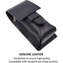 , Funda de piel autntica para brochas de afeitar, color negro, soporte de viaje para brochas de afeitar estndar - inicial - Ver 4