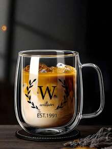 1/2pcs Customized Minimalist Luxury Double-Layer Insulated Quality Glass Coffee Cup, Transparent, With Portable Handle, Suitable For Cappuccino, Latte, Tea, Hot & Cold Beverages, Ideal For Easter, Christmas, Birthday Party And More - Multicolor - View 10