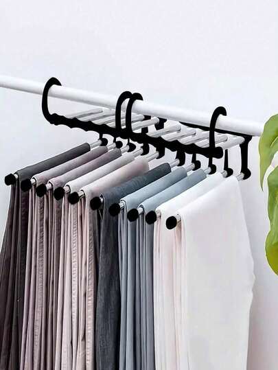 접이식 바지 걸이, 다기능 다층 바지 걸이, 가정용 매직 심리스 바지 클립, 옷장 보관 매직 도구, 바지 걸이, 바지 걸이, 건조식 텔레스코픽 가정용 매직 바지 클립, 옷장 보관 이중 후크 다기능 바지 건조 강철 파이프 걸이