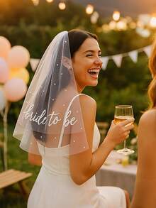 1pc Bachelorette Party Bridal Veil | Double Layer White Letter Veil With Comb, Photo Prop, Romantic Style - Multicolor - View 2