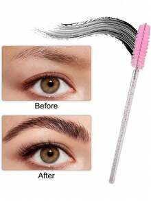 50/100支装一次性睫毛膏刷，尼龙刷毛睫毛刷，无香型眉毛延长器（带ABS塑料杆），适合中性肌肤 - 粉色和黑色刷头套装，日常必需品，返校用品，女士礼物，圣诞礼物，家居装饰