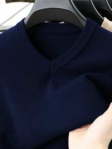 Men's Casual V-Neck Knitted Sweater Long Sleeve Top - Royal Blue - View 4