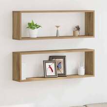 Mensola da parete vidaXL con contenitore, set da 2 pezzi, rovere lavorato a mano, 80 x 15 x 26 cm - Multicolore - Visualizzare 1
