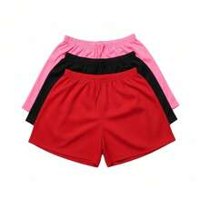 Set Of 3 Women's Plus Size High-Waisted Ribbed Shorts – Comfort, Style, Color Block, Simple Knit Knot, Vacation, Beach, Home - Nhiều màu - Xem 6