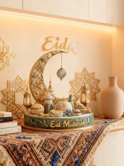 1 pieza Adorno acrílico Eid Mubarak - Soporte de exhibición de linterna con estrella y media luna, decoración festiva del hogar para la sala de estar/cocina/dormitorio para el festival islámico, regalo perfecto para las celebraciones de Eid Al-Fitr/Ramadán Kareem