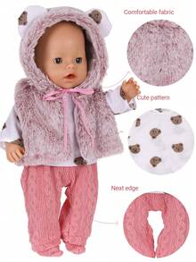 时尚卡通熊图案儿童娃娃服装套装，适合16-18英寸重生娃娃，熊背心+粉色裤子，毛绒娃娃服装套装，可作为礼物送给孩子和朋友，满足各种搭配需求。 - 彩色 - 查看 5