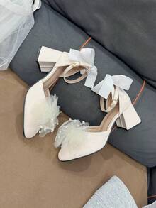 Cute Teenage High Heel Shoes With Beautiful Mesh And Pearl Decor, Suitable For Occasions Such As Birthdays, Family Gatherings, Weddings, Student Festivals And Parties