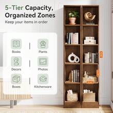 Tribesigns 70.9-Inch Tall Narrow Bookshelf, 5-Tier Solid Wood Corner Bookcase, Freestanding Display Shelves For Home Office, Bedroom, Small Spaces, Brown - 棕色 - 查看 10