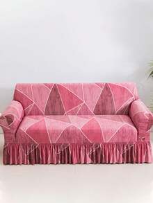 1pc Printed Ruffled Elastic Sofa Cover, Dust-Proof And Dirt-Resistant, Stretch-To-Fit Full Coverage Sofa Protector, Home Decor, Machine Washable