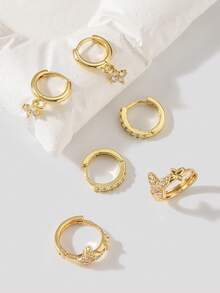 1 Pair Elegant Copper 18K Gold Plated Artificial Zirconia Four-Leaf Clover Hoop Earrings, Suitable For Women's Daily Wear, Gift For Friends On Holidays And Birthdays - Yellow Gold - View 9