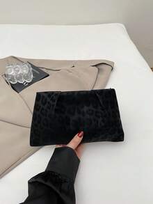 Bolso sobre con estampado de leopardo, diseño de nicho de estilo vintage, bolso de moda para mujeres - Negro - Ver 10