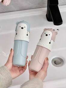 1pc Portable Travel Toothbrush Case With Bear Pattern And Cover - Light Pink/Beige/Sky Blue (Pink, Gray, Blue) - Compact Hygiene Toiletry Storage Box, Oral Care Accessory For Travel, Toothbrush Holder, Travel Toothpaste, Toothbrush Container - Multicolor - 1pc - View 5