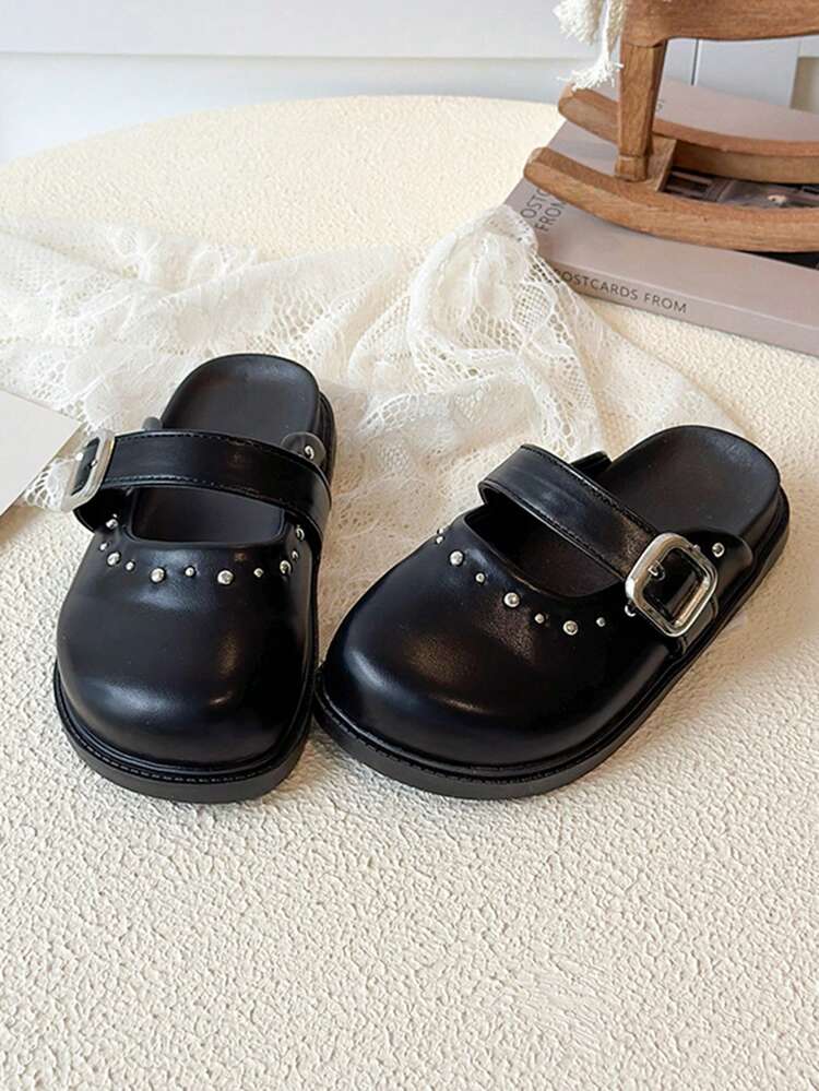 1 par de sandalias planas casuales para niños, simples, versátiles y de moda para uso al aire libre - Negro - Añade 4