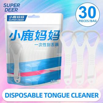 Fawnmum 30Pcs/Bag Disposable Tongue Scraper With Dental Picks,Dual-Use Plastic Tongue Cleaner Scrapers,Fresh Breath,Oral Care Tool
