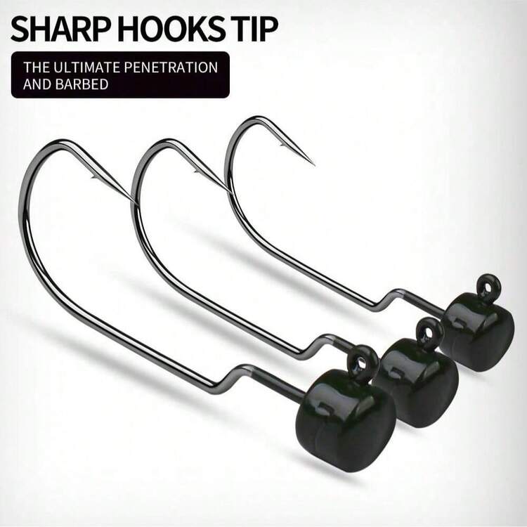 5pcs Fishing Jig Heads, Jig Hooks Kit, Fine Mushroom Jig Heads For Soft Baits, Fishing Tackle - Black - View 1