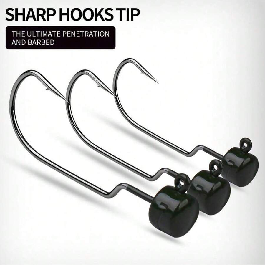 5pcs Fishing Jig Heads, Jig Hooks Kit, Fine Mushroom Jig Heads For Soft Baits, Fishing Tackle - Black - View 1