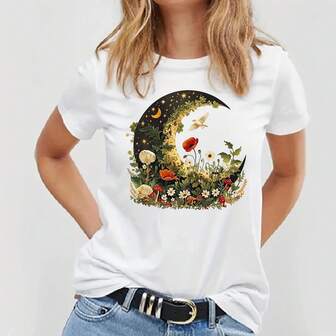 1/2/3 片装波西米亚风烫印乙烯基贴纸，图案为花朵和蘑菇，艺术月亮图案热转印贴纸，适用于 T 恤、夹克、枕头、包包、帽子等。