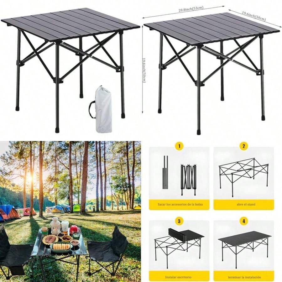 Mesa Plegable Camping, Plegable Playa De Portátil, Mesa De Camping Plegable Pequeña Adecuado para Exteriores, Playa, Picnic, Barbacoa, Pesca(50 * 53cm) - Multicolor - Ver 1