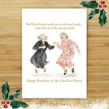 一张“祝我了不起的朋友生日快乐”贺卡，附信封，采用跳舞老人插画设计，风格温和幽默，非常适合送给成年朋友，是生日活动的理想之选，也是表达长久友谊的贺卡|送给了了不起的朋友|纸质贺卡 - 彩色 - 查看 10