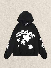 Sp5der Hoodie Men's Hip Hop Spider Web Pattern Graphic Print Pullover Tracksuit For Streetwear Lovers - màu đen - Xem 2