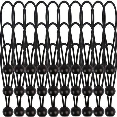 30 Pack Bungee Balls, Black Ball Bungee Heavy Duty Heavyweight 4 Inches Tarp Bungee Cords, Weather Resistant Tie Down Strap 4mm Thickness - Camping, Tents, Cargo, Holding Wire And Hoses