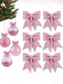 2pcs Shiny Sequin Bow, Pink Shiny Bow, Suitable For Gift Wrapping, Christmas, Wedding, Valentine's Day Decoration, Indoor Decoration, Bouquet Packaging, Party Supplies, Valentine's Day Decoration, Valentine's Day Gift, Restaurant Decoration, Hotel Decoration, Bedroom Decoration, Living Room Decoration - Pink - View 9