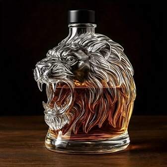 Decantador con cabeza de león creativa - Decantador de vidrio duradero para whisky, brandy y tequila con base resistente, fácil de transportar y portátil, perfecto para bares y reuniones familiares - Idea de regalo única, recipiente de bebida para viajes, cristalería artística elegante