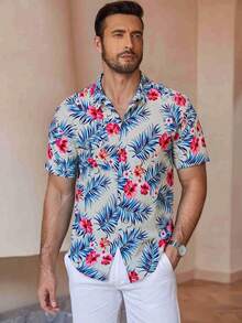 Hawaiian Shirt For Man Short Sleeve Button-Down Vintage Tropical Floral Print, Lightweight Breathable Summer Beach Shirt For Casual Vacation - Q - 查看 2