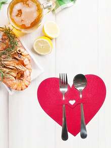 12 件装心形餐垫，红色毛毡心形桌垫，适合婚礼季、派对和浪漫用餐（不含餐具），情人节礼物，情人节装饰，情人节派对 - 彩色 - 查看 6