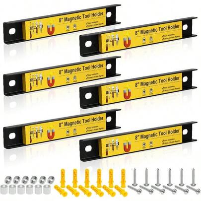 UCINNOVATE 8 Inch Magnetic Tool Holder 6 Pack Heavy Duty Magnetic Screwdriver Organiser Tool Holder Strips Magnetic Strip Holder Workbench Storage Magnetic Tool Organisation Bar For Wall Garage