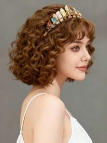 1pc Women's Natural Crystal Stone Hollow Moon Headband Hair Accessory - Gold - View 3