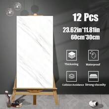 12pcs Waterproof Thick Foam Marble Texture Self-Adhesive Wall Stickers, Vinyl Peel And Stick Wallpaper, Easy To Install And Removable, Suitable For Living Room, Kitchen Backsplash, Bathroom, Home Decor - Multicolor - View 12