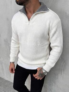 كنزة صوفية كاجوال يومية للرجال مع سحاب نصف مفتوح وتصميم طوق بأسلوب عصري وكلاسيكي