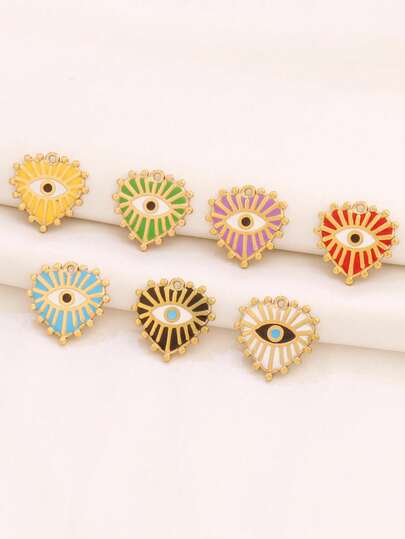 2个不锈钢珐琅心形吊坠配件，邪眼吊坠，适用于DIY珠宝制作材料和配件