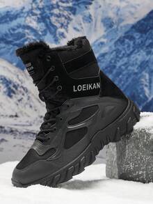 Herren Winterstiefel in Große Größen mit dicker Sohle und Warmfutter, vielseitige High-Top Sneaker, lässige Leder Reitstiefel - Schwarz - Übersicht 5