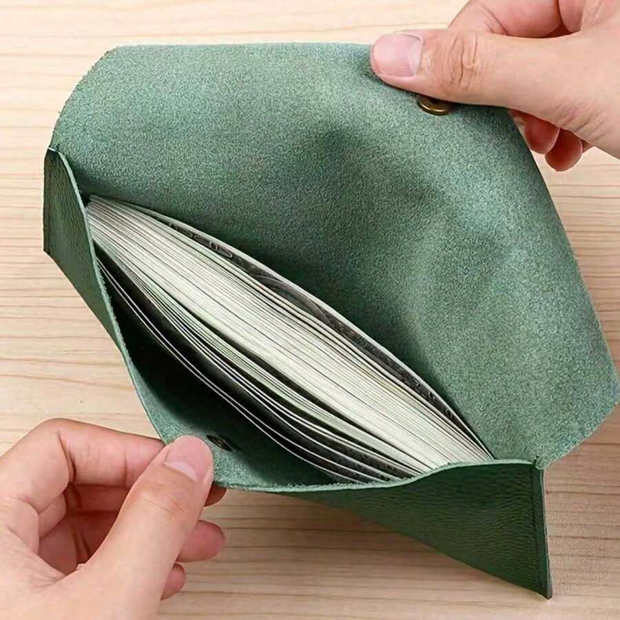 1pc Reusable PU Leather Cash Envelope, Suitable For Travel And Budgeting, Multifunctional Bill Fold With Coin Pouch - Multicolor - View 1