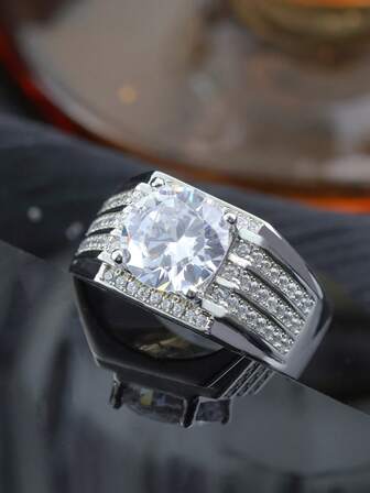 1ชิ้น แหวนแต่งงานผู้ชายกว้าง 1 กะรัตหรูหรา, ดีไซน์โมอิส 925 สีเงิน, เหมาะสำหรับงานเลี้ยง, ปาร์ตี้, สวมใส่ทุกวัน, วันวาเลนไทน์, การขอแต่งงาน, การหมั้นหมาย, งานแต่งงาน, วันครบรอบ