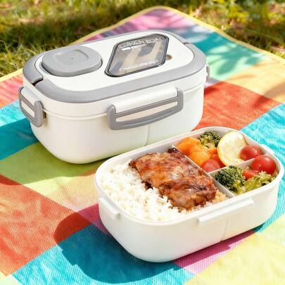Adults Bento Lunch Box 43oz Large Salad Container With 3oz Sauce Cup, Bento-Style Tray For Toppings, Built-In Reusable Fork, Perfect For Picnic, School, And Work
