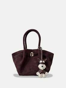 Dedoo European & American Niche Design Suede Bucket Bag With Buckle, Women's Street Style Handbag, Suitable For Shopping, Commuting, Parties, And Gift-Giving In Autumn/Winter - Coffee Brown - View 3