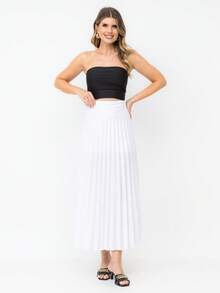 Long Pleated Skirt, Plain, Fashion 2025 - 白色 - 查看 1