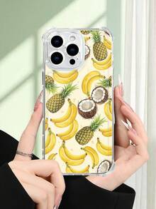 1 pieza Funda de teléfono con diseño de frutas tropicales como plátanos, piñas y cocos, estilo fresco y veraniego ideal para amantes del calor y regalos festivos, funda transparente resistente a golpes, ligera y con corte preciso, compatible con iPhone 17/16/15/14/13/12/11/XS/XR/X/PLUS/PRO/PROMAX, compatible con Galaxy A34/A35/A54/A55, Galaxy S20/S21/S22/S23/S24 Ultra/Plus, compatible con Moto/Galaxy/Redmi/Honor/OPPO, regalo de fiesta - transparente - Ver 1